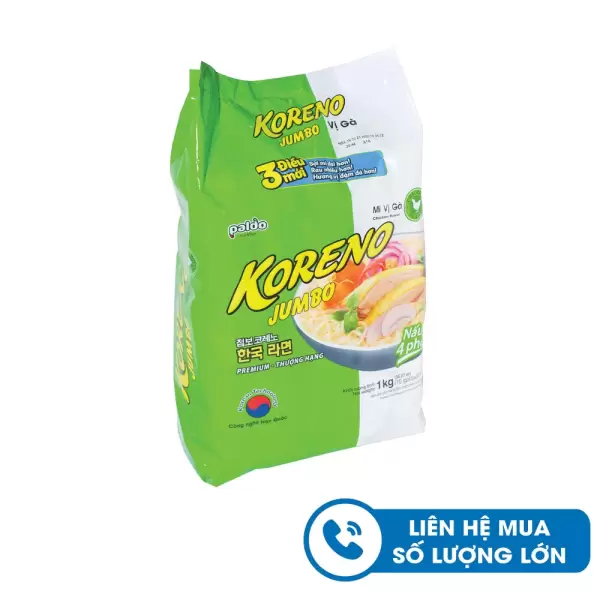 Mì Jumbo Koreno vị gà, túi 10 gói, 100g Mì Jumbo Koreno vị gà, túi 10 gói, 100g