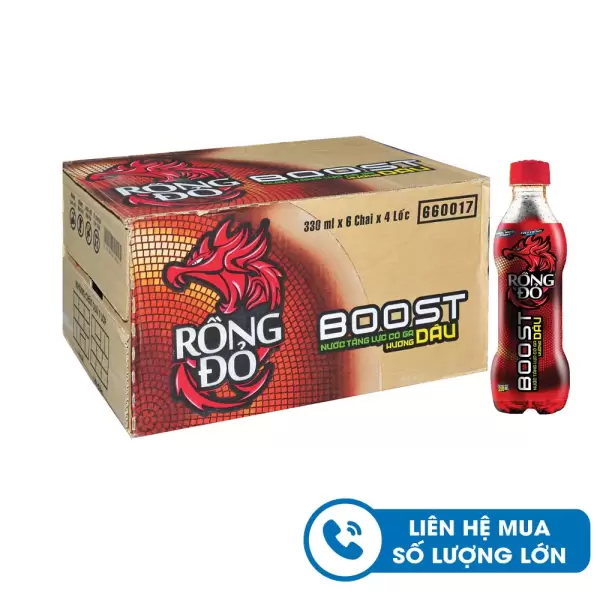 Nước tăng lực Rồng Đỏ hương dâu, thùng 24 chai, 330ml