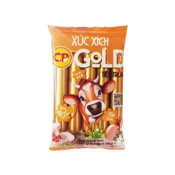 Xúc xích tiệt trùng CP Gold, gói 5 cây, 20g/cây